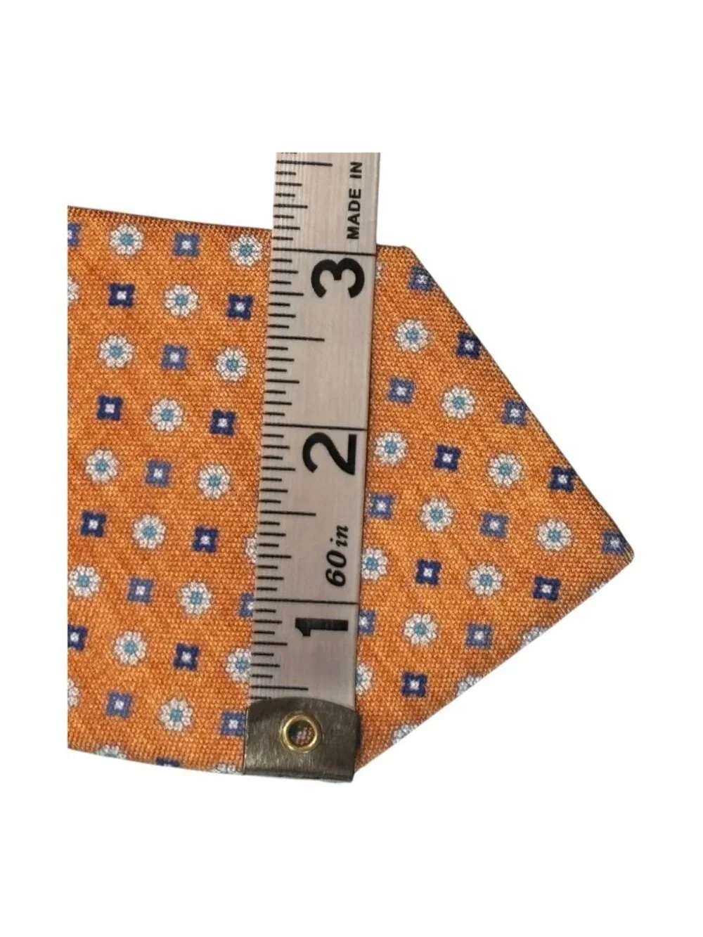 Robert Jensen Handmade Italy Silk Tie Orange Blue Geometric Medallion Necktie